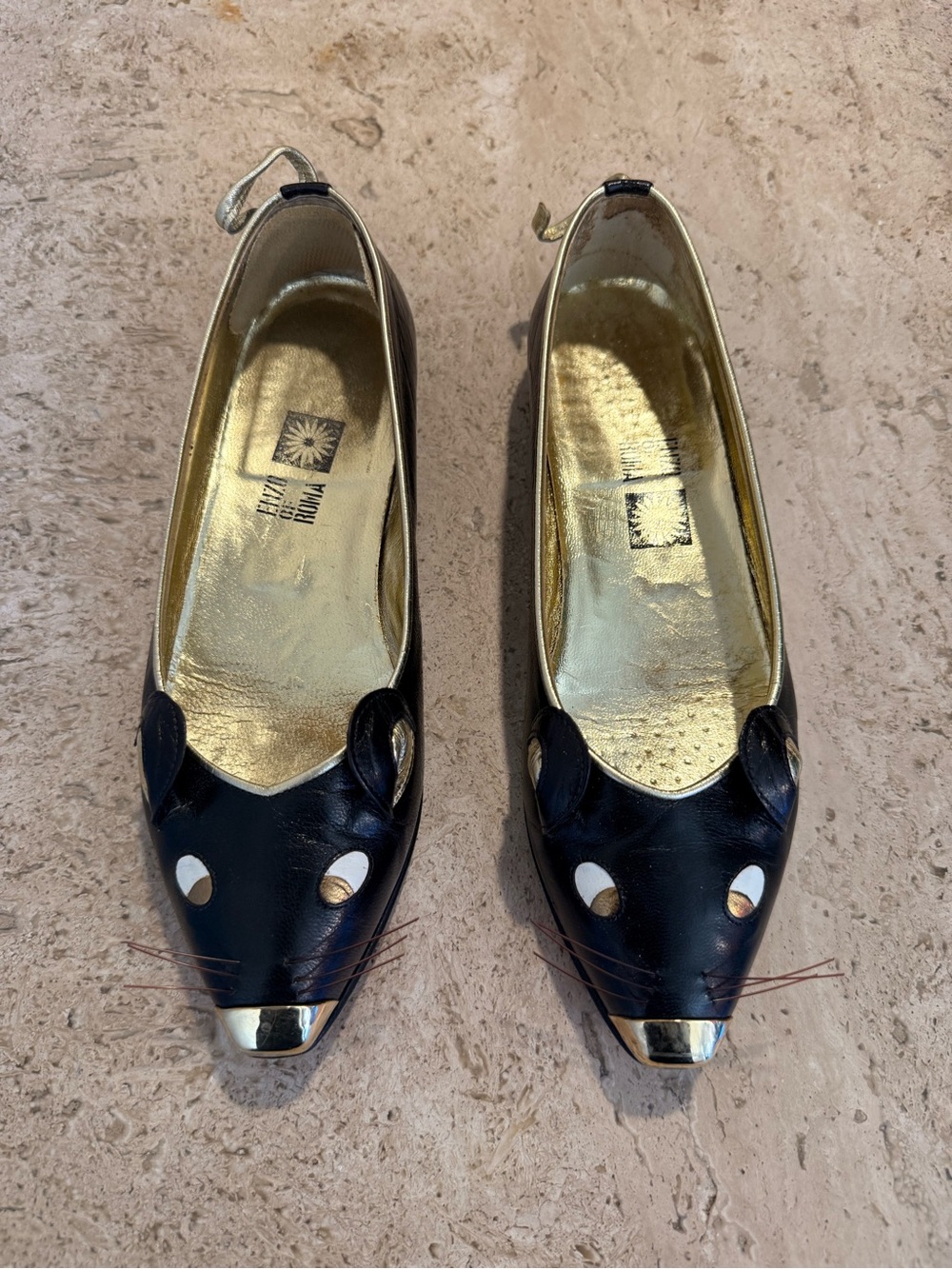 ENZO of ROMA Vintage Mouse Leather Womens Ballet Flats w/ Gold Trim
